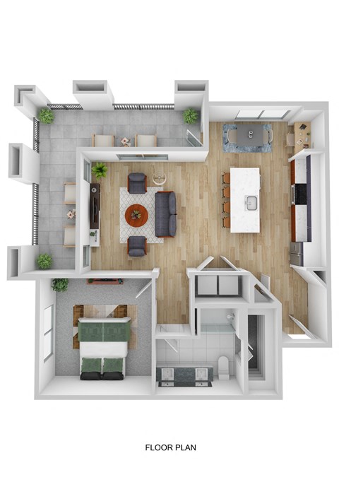 Floor plan for 1 bed, 1 bath, 914 sqft
